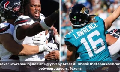 Trevor Lawrence injured on ugly hit by Azeez Al-Shaair that sparked brawl between Jaguars, Texans